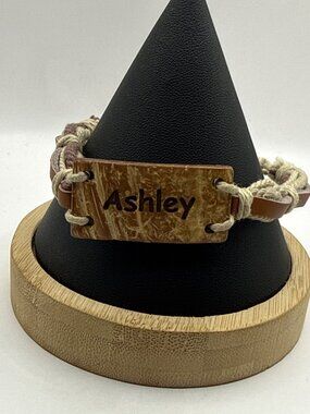 Ashley Custom Name Coconut Shell Bracelet Hawaiian Beach Leather Hemp Boho